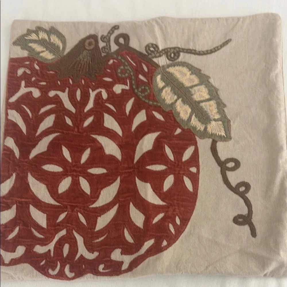Pottery Barn Red and Beige Embroidered Decorative Pillow Cover